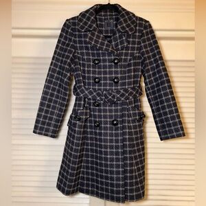 Orla Kiely Navy and White Plaid Trench Coat